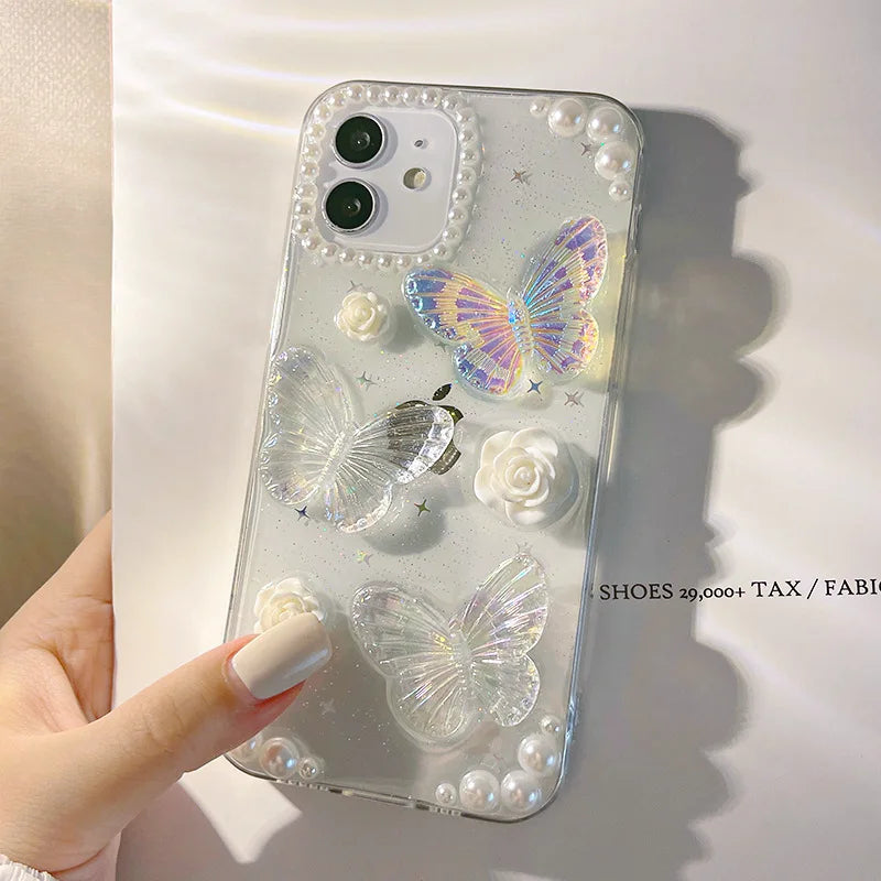 eybag Cute 3D Butterfly Transparent Phone Case for IPhone 15 14 13 12 11 Pro Max Mini XS X XR 8 7 Plus SE Shockproof Bumper Cover