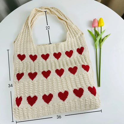 eybag Shopper Bags For Women Trend 2024 Cross Body Tote Embroideried Heart Knitted Women's Shoulder Bag Korean Popular Luxury Designer