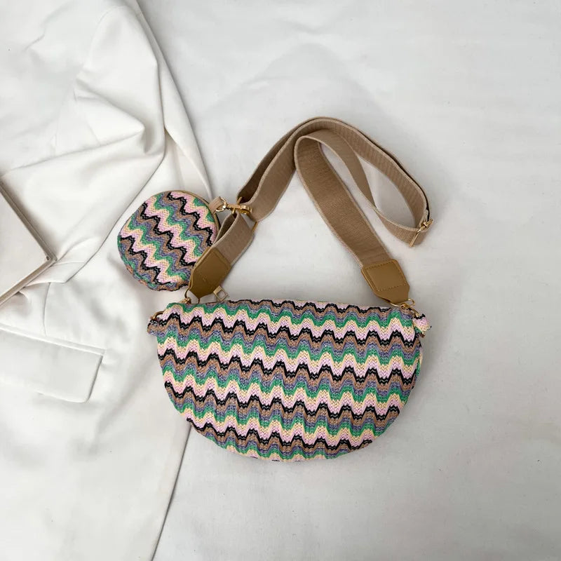 eybag New Trendy Fashionable Mother Child Chest Bag Personalized Stripe Ethnic Style Crossbody Bag High end Simple Versatile Waist Bag