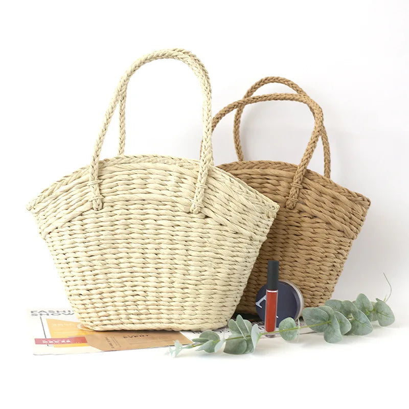 eybag New Straw Woven Bag Women's Handbag Beach Bag Dumpling Shaped Drawstring Woven Bag Accompanied by a Gift Basket