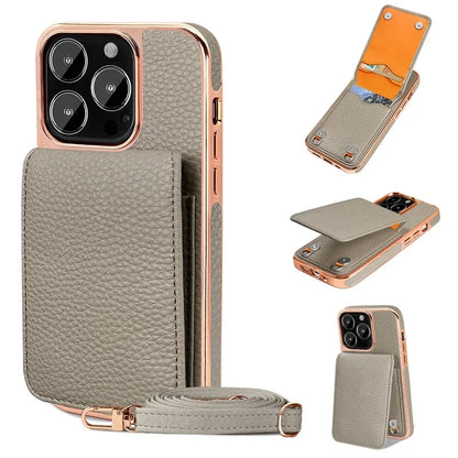 eybag Multi Card Wallet Leather Bracket Phone Case For iPhone 15 14 13 Pro Max Crossbody Lanyard Strap Holder Cover For IPhone 14 Plus