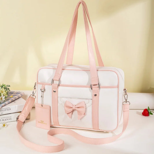 eybag Japanese Soft PU Shoulder Bag Teenage Girls Sweet Cute Bow Handbag Large Capacity Student Schoolbag JK Uniform Bag Y2K Women Bag