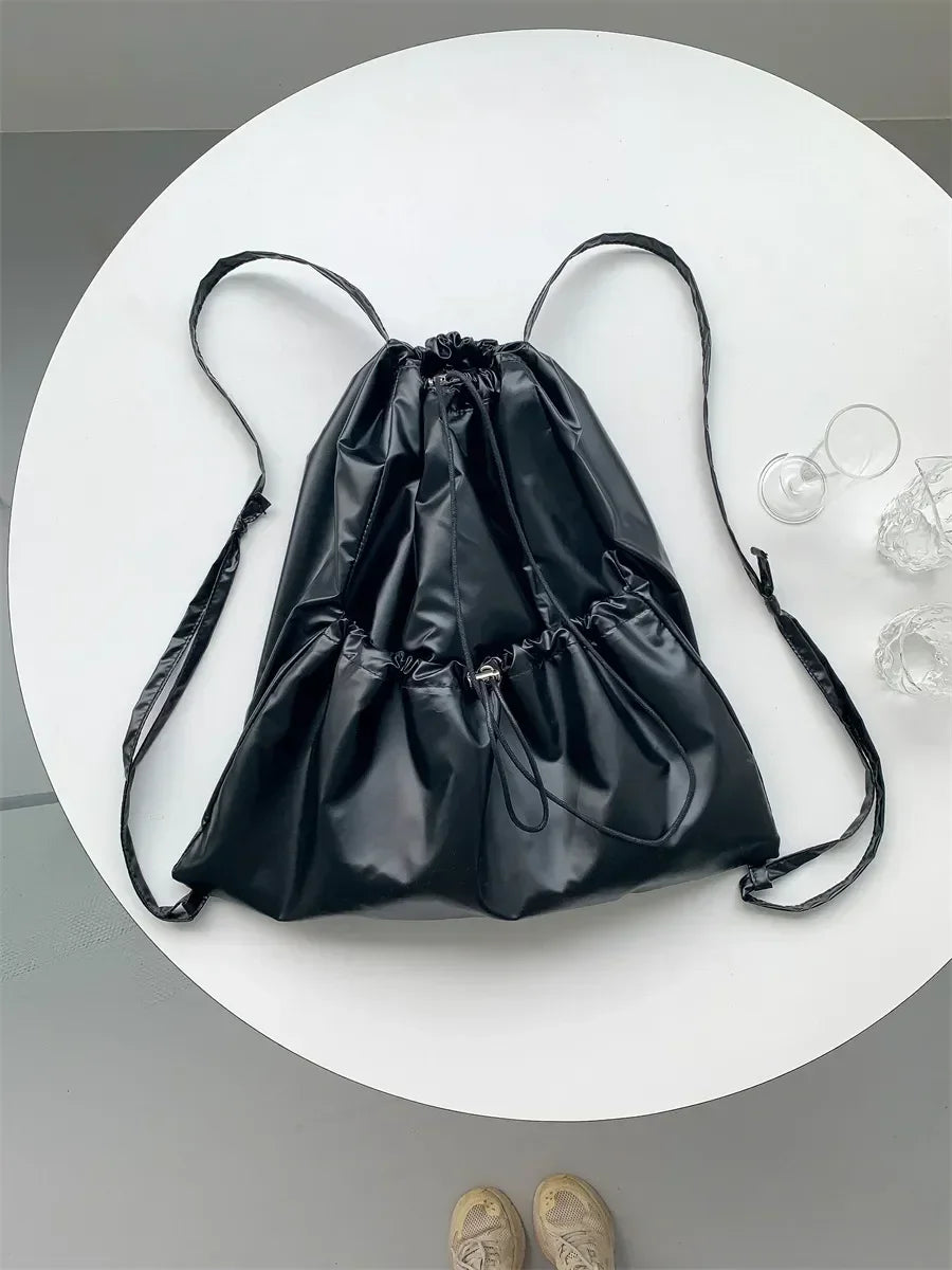 eybag Silver Big Travel Drawstring Back Pack Leather Korean Fashion Women Backpacks for Women School Bags for Teenagers Girls Backpack