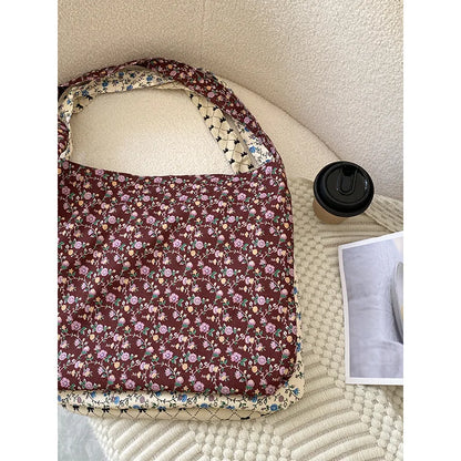 eybag 1 Piece Aesthetic Floral Tote Bag for Women Korean Fashion High Capacity Notebook Lipstick Storage Bag Portable Shoulder Bag