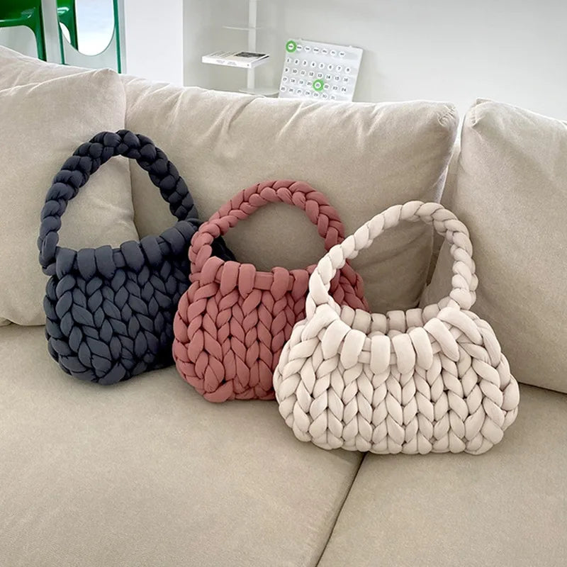 eybag Casual Crochet Women Shoulder Bags Knitted Lady Handbags Handmade Woven Cute Small Tote Bag Trend Female Purses 2024 Winter