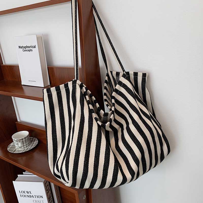 eybag Women's Tote Bag Striped Canvas Casual Handbags for Women Simple Shopping Large Capacity Woman Shopper School Shoulder Bag