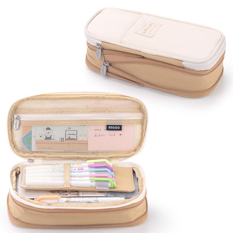 eybag Angoo Multifunctional Cosmetic Bag Macaroon Big Capacity Double-layer Canvas Pencil Case Travel Storage Pouch School Supplies