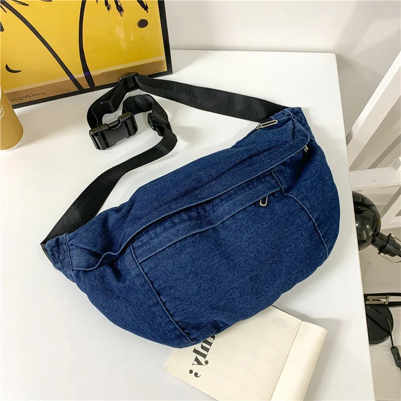 eybag Korean Ulzzang Denim Purses and Handbags Soft Jeans Hobos Large-capacity Crossbody Bags For Women New Simple Shoulder Chest Bag