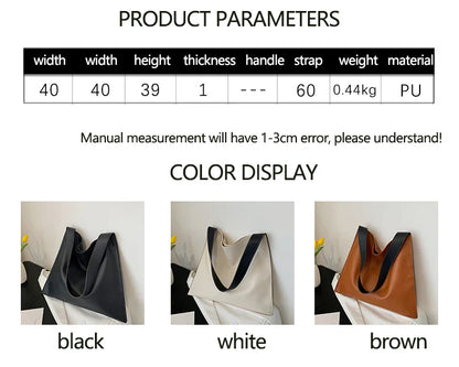 Lkblock Korean Large Capacity Handbag for Women's New Fashion Texture Soft Leather Shoulder Bags Simple Casual Shopping Totes