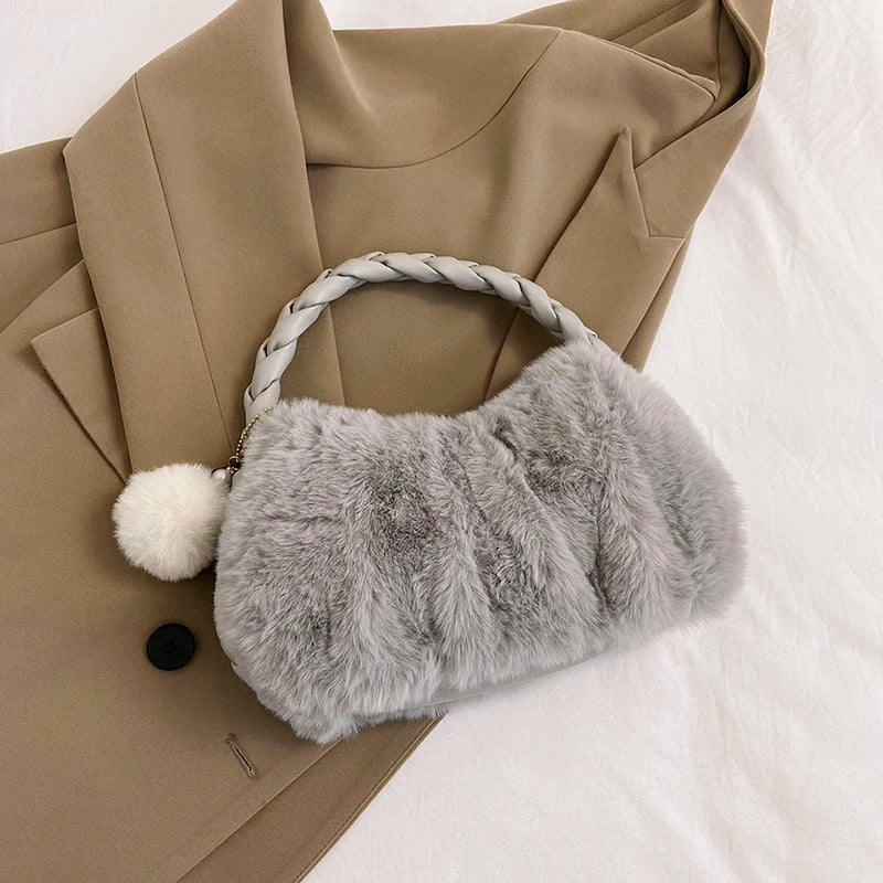 eybag Winter Plush Women's Bag Cute Soft Faux Fur Small Tote Fashion Trend Handbags Shoulder Crossbody Bags Purse