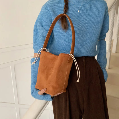 Lkblock Fashion Faux Suede Bucket Bag Mini Shoulder Bags for Women 2024 High Quality Purses and Handbags Designer Shopper Tote Clutch