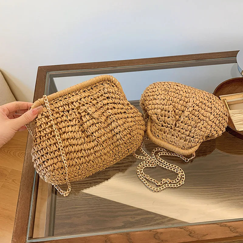 eybag Design Straw Clip Clutches Handbag and Purses Totes Shoulder Crossbody Bag for Women 2024 New Summer Beach Messenger Bags