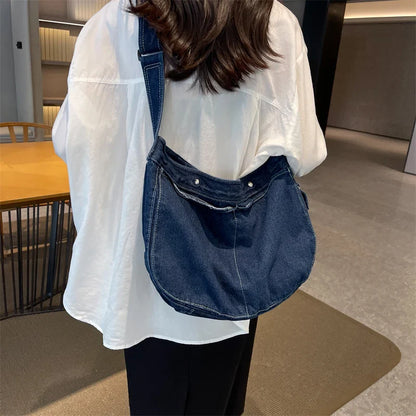 eybag Fashion Washed Denim Crossbody Bags For Women Large Capacity Casual Shoulder Tote Bag Student School Bag Female Travel Handbag