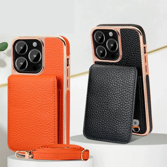 eybag Multi Card Wallet Leather Bracket Phone Case For iPhone 15 14 13 Pro Max Crossbody Lanyard Strap Holder Cover For IPhone 14 Plus