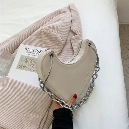 eybag Designer Thick Chain Handbags Women Luxury Ladies Heart Shaped Shoulder Bag Cute Female Clutch Purse Fashion Love Underarm Bag