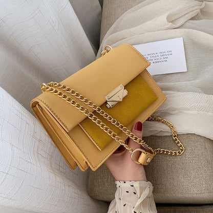 eybag autumn and winter new leather chain flap small square bag casual all-match one-shoulder diagonal bag