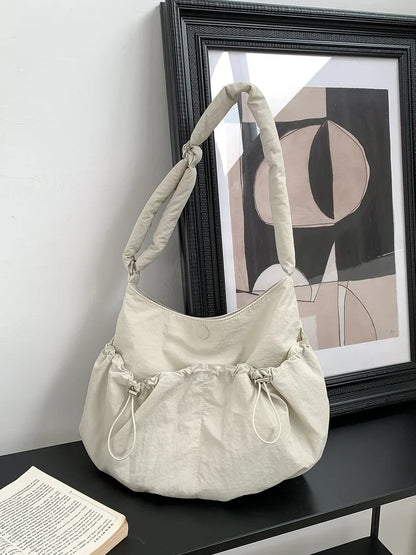 eybag 2024 New Nylon Pleated Shoulder Bag Fashionable Drawstring Design Crossbody Bag High Quality Large Capacity Tote Bag