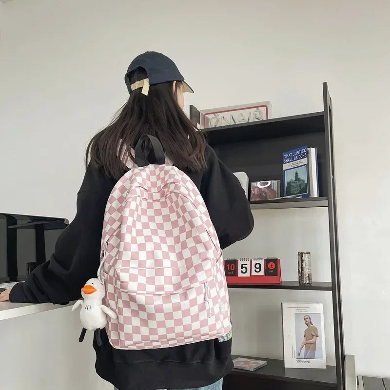 eybag Solid Color Schoolbag Backpack Boys Girls Junior High School Students Plaid Student Schoolbag New Japanese Backpack