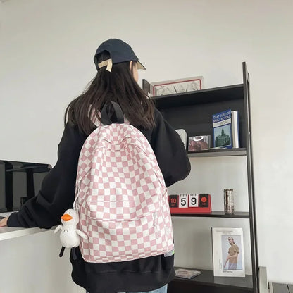 eybag Solid Color Schoolbag Backpack Boys Girls Junior High School Students Plaid Student Schoolbag New Japanese Backpack