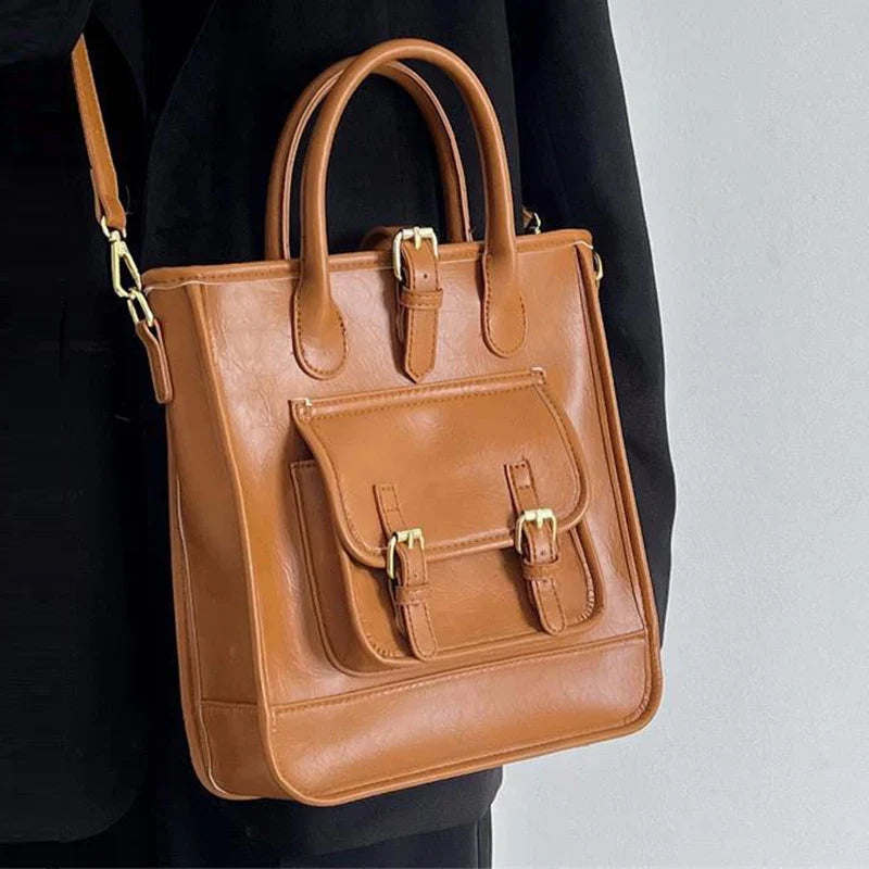 eybag PU Leather Tote Bag Brown Color Women Handbags Big Capacity Oil Wax Casual Commuter Crossbody Shoulder Bag for Female Ladies