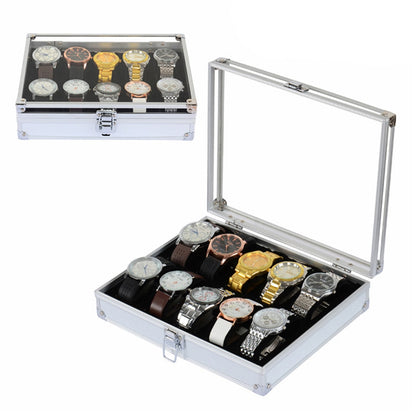 eybag 6/10/12 Slots Watch Box Jewellery Display Storage Case with Glass Top Exquisite Mens Watch Organizer Metal Watch Holder Showcase