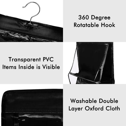 eybag Black Handbag Hanging Organizer With 6 Pockets Foldable Oxford Cloth Handbag Storage Bag For Family Closet Bedroom