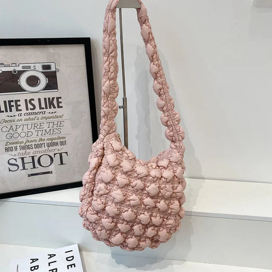 eybag Women's Bag High Quality Women's Zipper Large Capacity Dumpling Bag Women's Personalized Pleated Bubble Solid Handbag