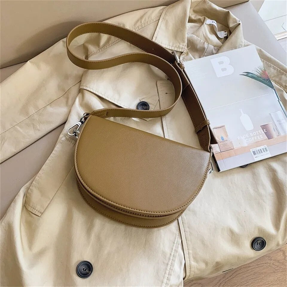 eybag - Retro Solid Color Saddle Bag High Quality Leather Shoulder Bags for Women 2023 New Simple Ladies Crossbody Bag Designer Handbags