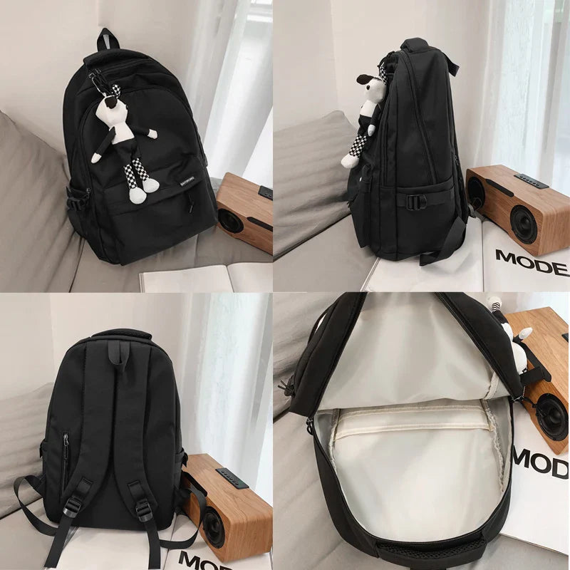 eybag New Solid Color Waterproof Nylon Women Backpack White Cute Students Bag Black Boy's School Bag For Teenage Girls Travel Knapsack