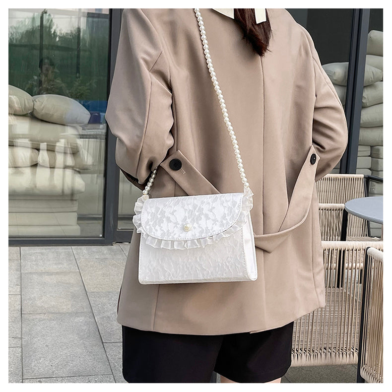 eybag Vintage Lace Pearl Chain Ladies Small Square Shoulder Bag Retro Crossbody Bags Female Clutch Purse Handbags for Women