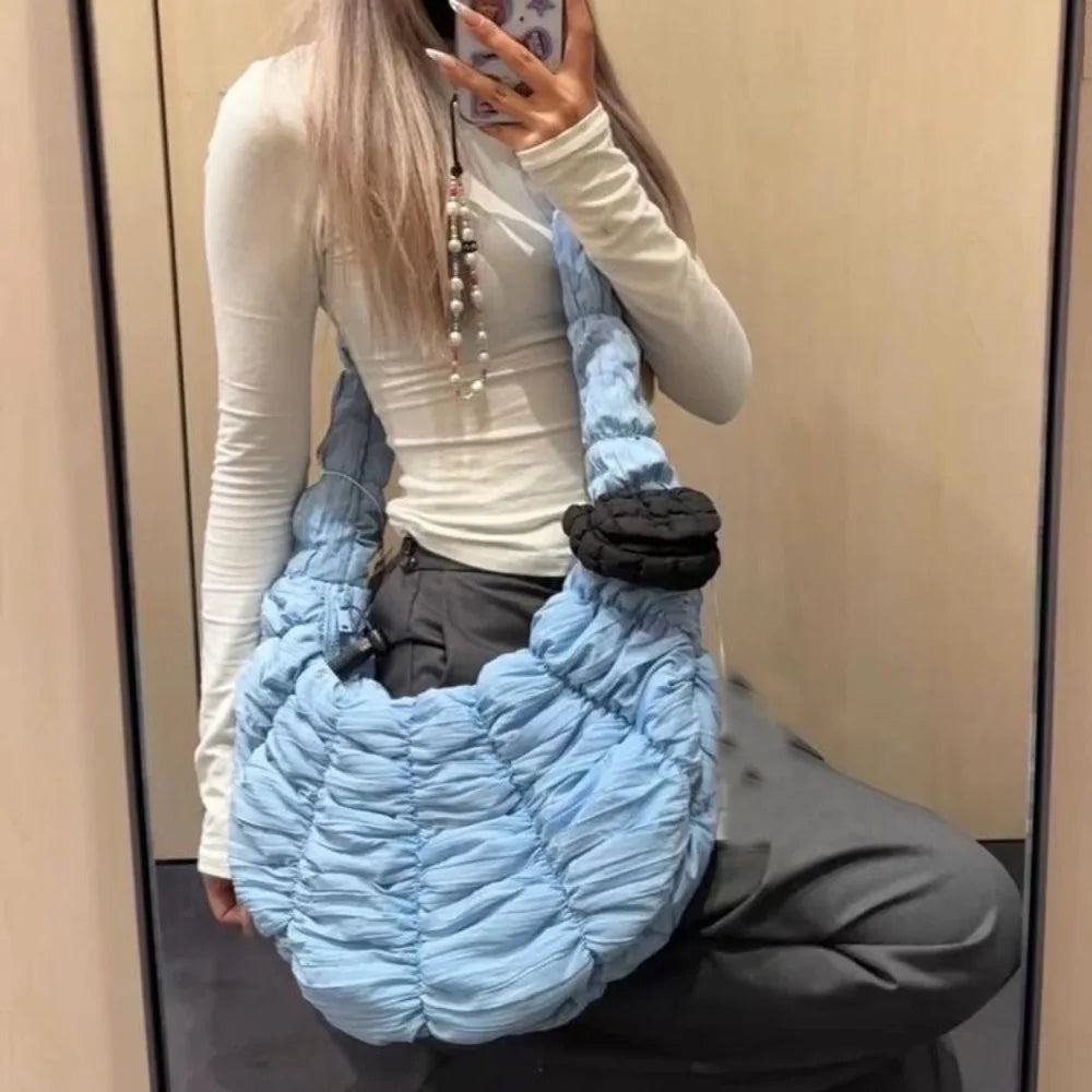 eybag Korean Style Quilting Shoulder Bag Puffy Soft Cloud Bags Hobos Ruched Tote Bags for Women Designer Croissant Crossbody Bag 2024