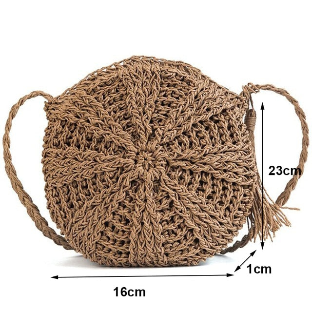 Lkblock New Half Round Straw Bags for Women Summer Beach Rattan Bag Handmade Woven Half Moon Crossbody Handbags Bohemia