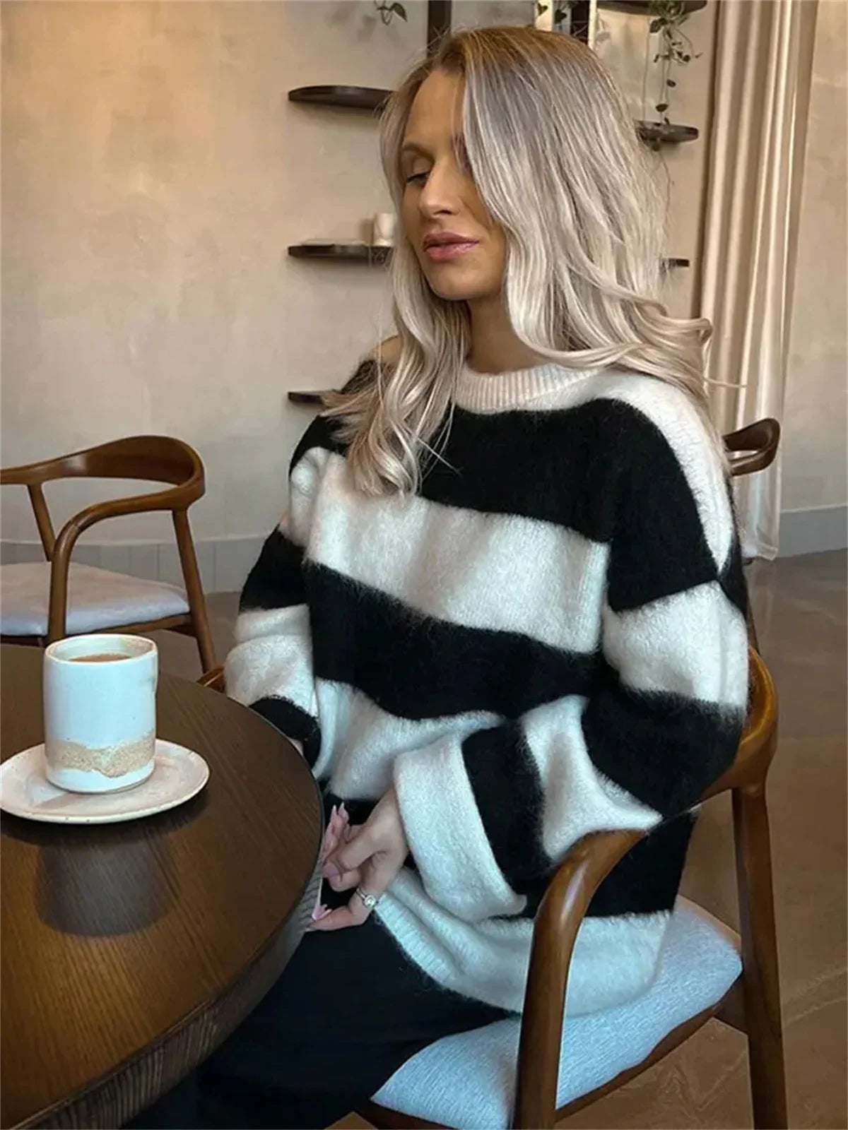 eybag Women Fashion Loose Knit Sweater O-neck Long Sleeves Autumn Winter Sweaters Elegant Warm Casual Pullovers 2024 Lady High Street