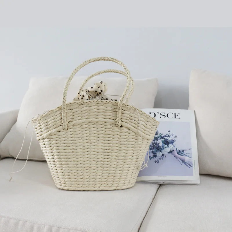 eybag New Straw Woven Bag Women's Handbag Beach Bag Dumpling Shaped Drawstring Woven Bag Accompanied by a Gift Basket