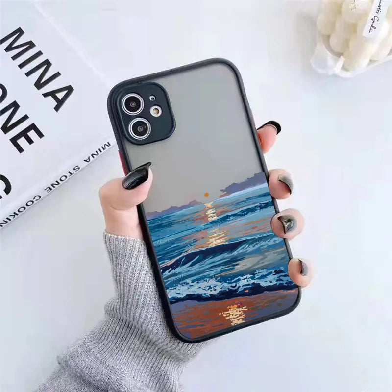 eybag Watercolor Phone Case For IPhone 14 13 12 11 15 Pro Max Mini X XS XR Max 7 8 Plus SE2 Cases Ocean Waves Shockproof Covers