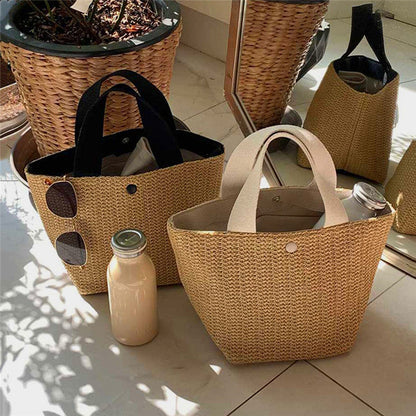 Lkblock Elegant Ladies Straw Woven Handbag Women Holiday Beach Casual Tote Top-Handle Bags Fashion Retro Shoulder Bags 2022