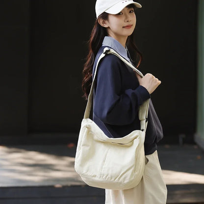 eybag Solid Canvas Casual Shoulder Bag For Women College Style Large Capacity Student Crossbody School Bag Travel Shopping Female Bags