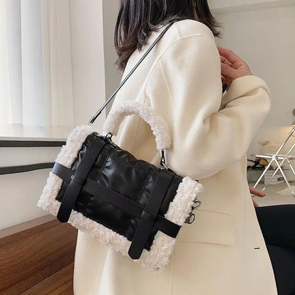 eybag Women Handbags Lambswool PU Pouch Soft Shoulder Bag Furry Handbags Crossbody bags for Women Winter Fashion Square Totes