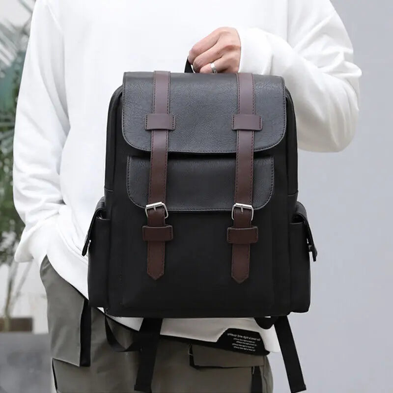 eybag Classic Vintage Men Backpack PU Leather Business Travel Rucksack High Quality Multiple Pockets Water Resistant Casual Laptop Bag