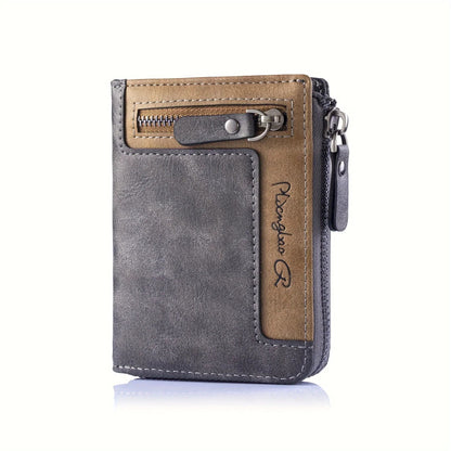 eybag 1pc Premium Retro Short Wallet for Men,Stylish Multifunction PU Leather Zipper Durable Wallet