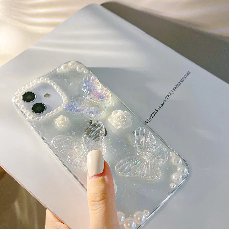 eybag Cute 3D Butterfly Transparent Phone Case for IPhone 15 14 13 12 11 Pro Max Mini XS X XR 8 7 Plus SE Shockproof Bumper Cover