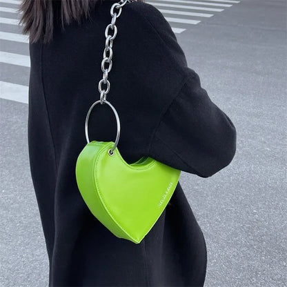 eybag Designer Thick Chain Handbags Women Luxury Ladies Heart Shaped Shoulder Bag Cute Female Clutch Purse Fashion Love Underarm Bag