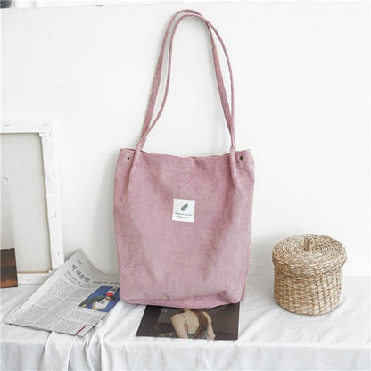 eybag Women Canvas Tote Bag Corduroy Shopping Female Eco Cloth Handbag Big Women Folding Shoulder Reusable Foldable Shopper Bags