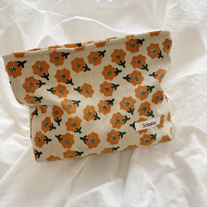 eybag Corduroy Make Up Organizer Clutch Bag Retro Flower Print Cosmetic Bag Wash Bag Women Travel Cosmetic Pouch Beauty Storage Cases