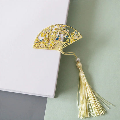 eybag Exquisite Hollow Fan Shape Bookmarks With Tassel Beautiful Chinese Style Metal Book Mark Student Stationery Reading Supplies