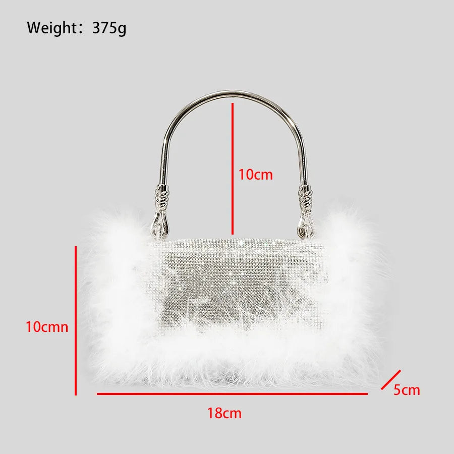 eybag Luxury Ostrich Feather Dianonds Patchwork Evening Handbags Shinny Rhinestone Shoulder Crossbody Bags Glitter Small Party Purses