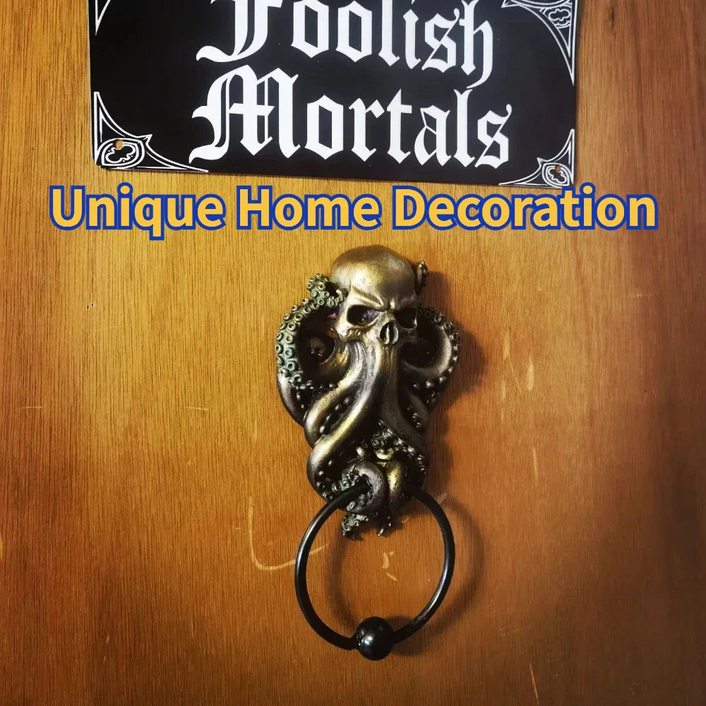 -Halloween Octopus Skull Door Knocker Unique Bizarre Gothic Home Decoration Resin Handicrafts Outdoor Garden Decors Towel Hanging Rack