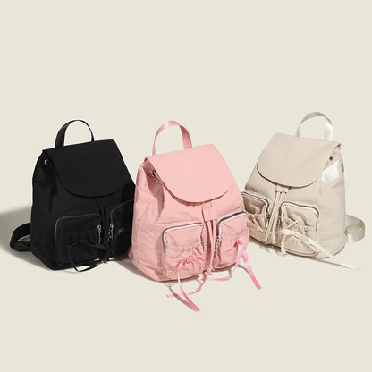 eybag Korean Cute Bowknot Thin Belt Women Backpack Sweet Girls Style Summer Travel Backpack Niche Design Fashion School Backpack Bag