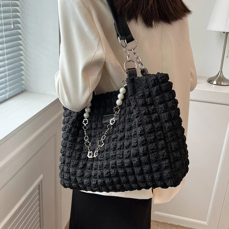 eybag Pleated design cloth bags for women new Casual High capacity tote bag beaded Messenger Shoulder bag ladies big Shopper bag