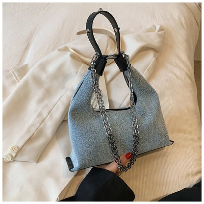 eybag Vintage Denim Hobos Bag Women Retro Chain Handle Chic Casual Underarm Bag Purse Ladies Fashion Y2k Handbag